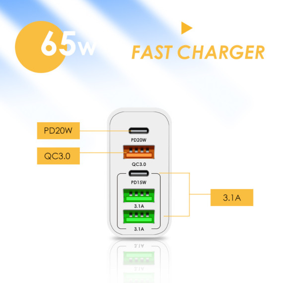 amazon全球人氣熱賣 65W Fast Charger多適配口&多用途超快充電插頭電腦/手機/iphone/ipad/數碼電器等全部適用！